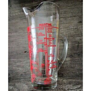 Vintage West Virginia Glass Cocktail Mixed Drink Recipe Pitcher Bar Mixer 8 1/2"